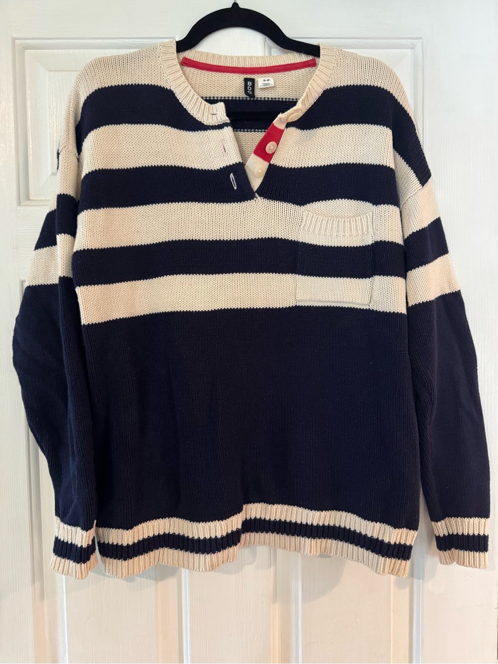 BDG Navy and Cream Striped Crew Henley Sweater